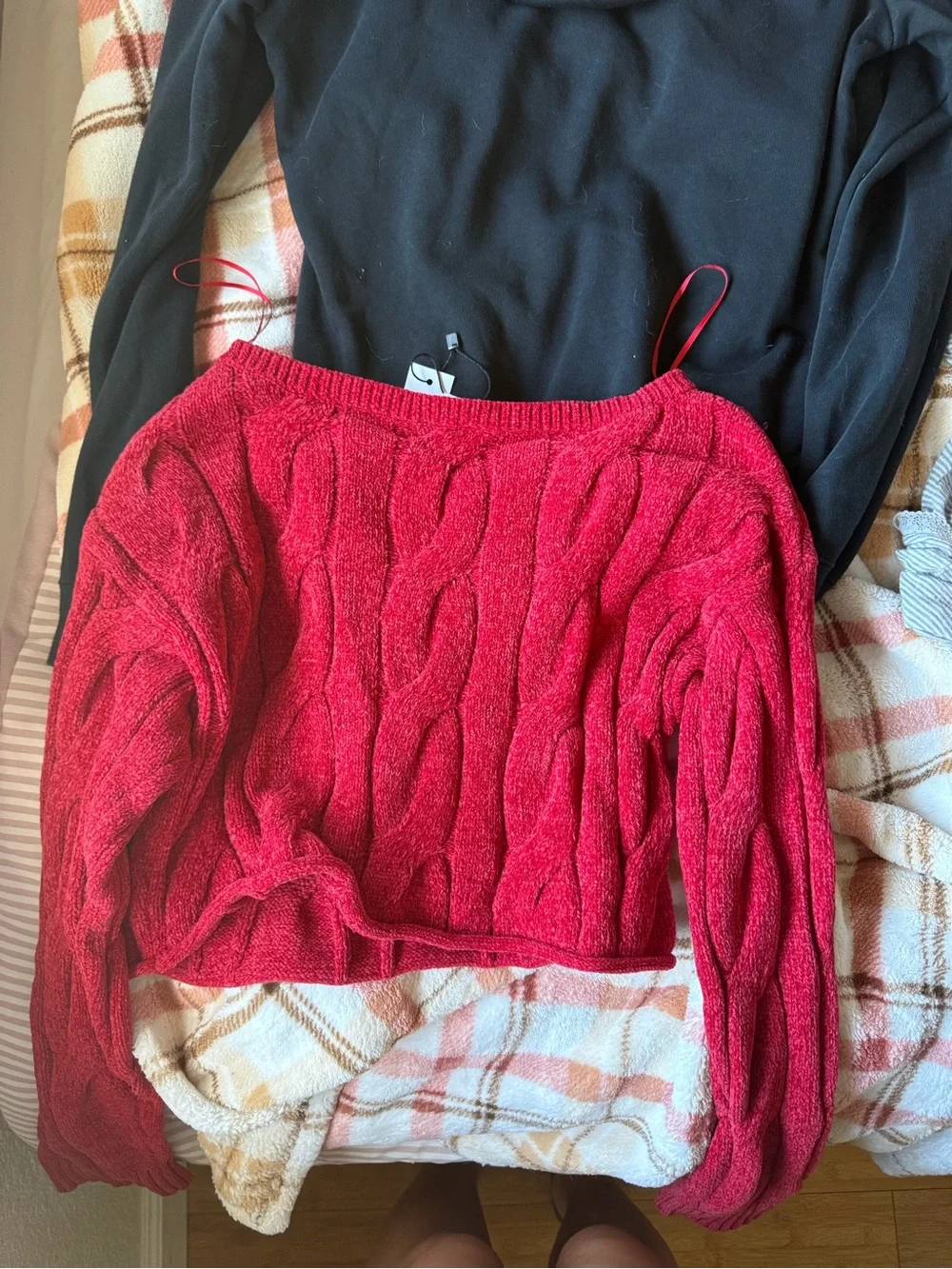 Garage Off-the-Shoulder Ribbed Sweater in Red